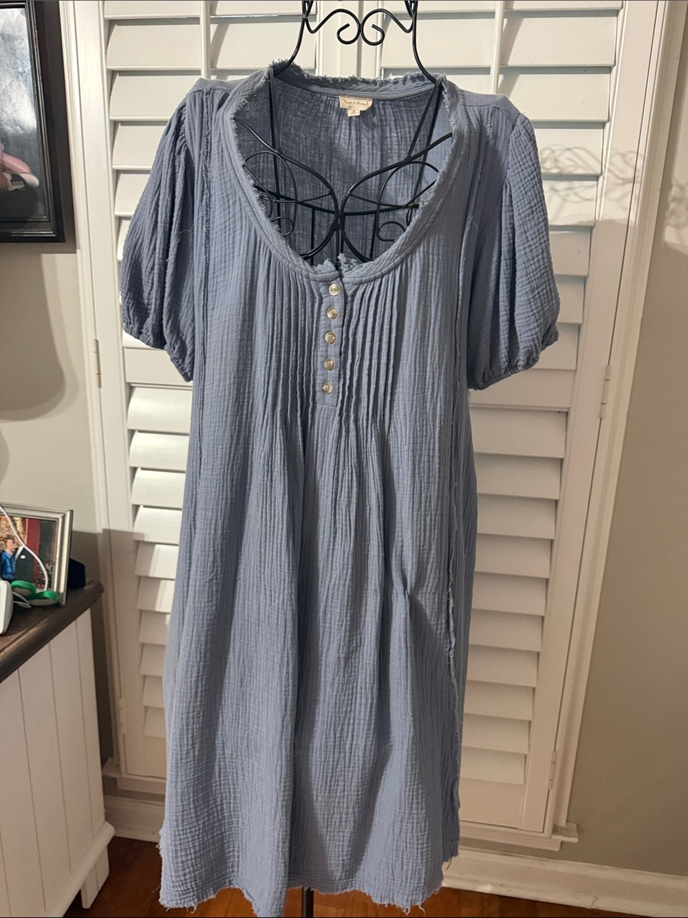Light Blue Women's Pintuck Button Front Gauze Dress